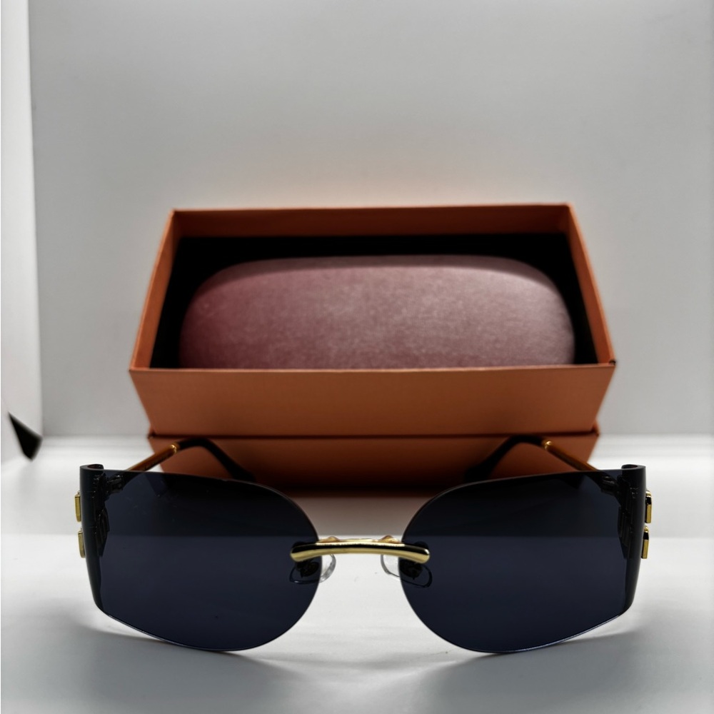 Rimless Dark Tint Women's Sunglasses - Gold Accents